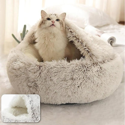 Plush round Cat Bed Pet Mattress Warm Soft Comfortable Basket Cat Dog 2 in 1 Sleeping Bag Nest for Small Dogs