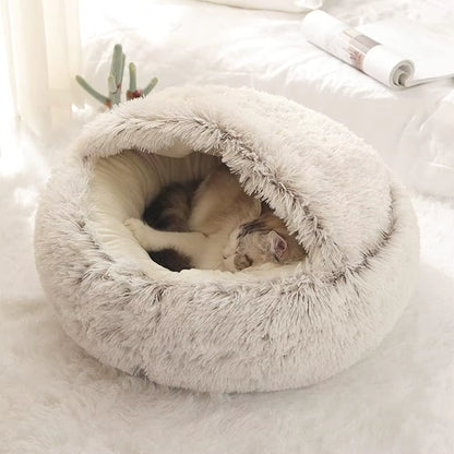 Round Plush Pet Bed for Cats and Small Dogs